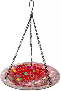 Lily's Home Hanging Colorful Mosaic Glass Bird Bath Bowl